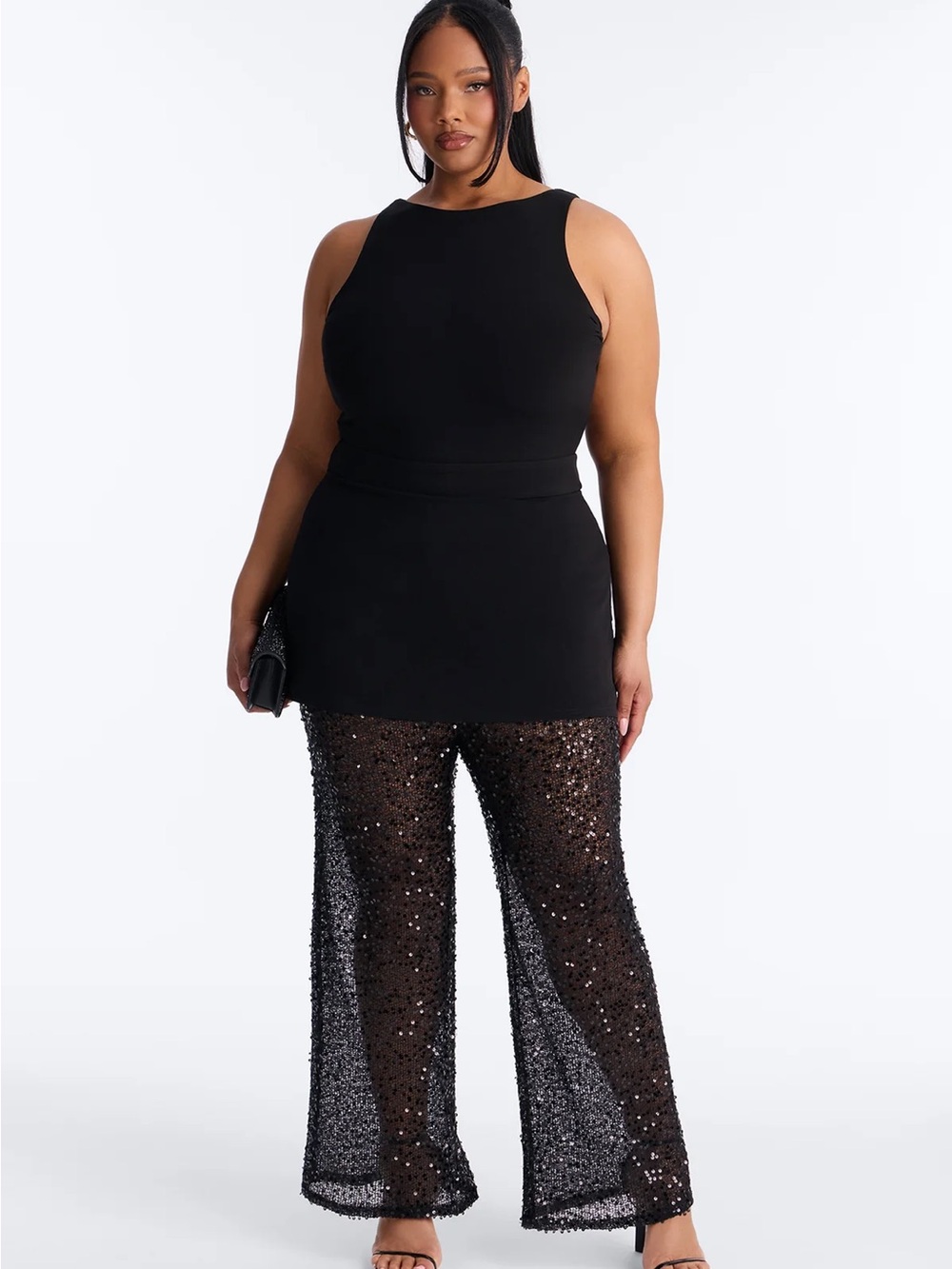 Fashion Nova Black Sequin Wide-Leg Jumpsuit